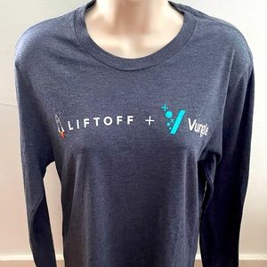 Allmade Liftoff + Vungle gray organic cotton long sleeve unisex shirt, size XS